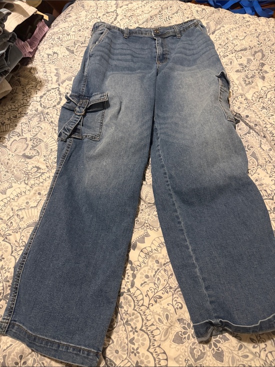 Re Generation Denim - Women’s Relaxed Wide-Leg Cargo Jeans - Faded Blue Denim